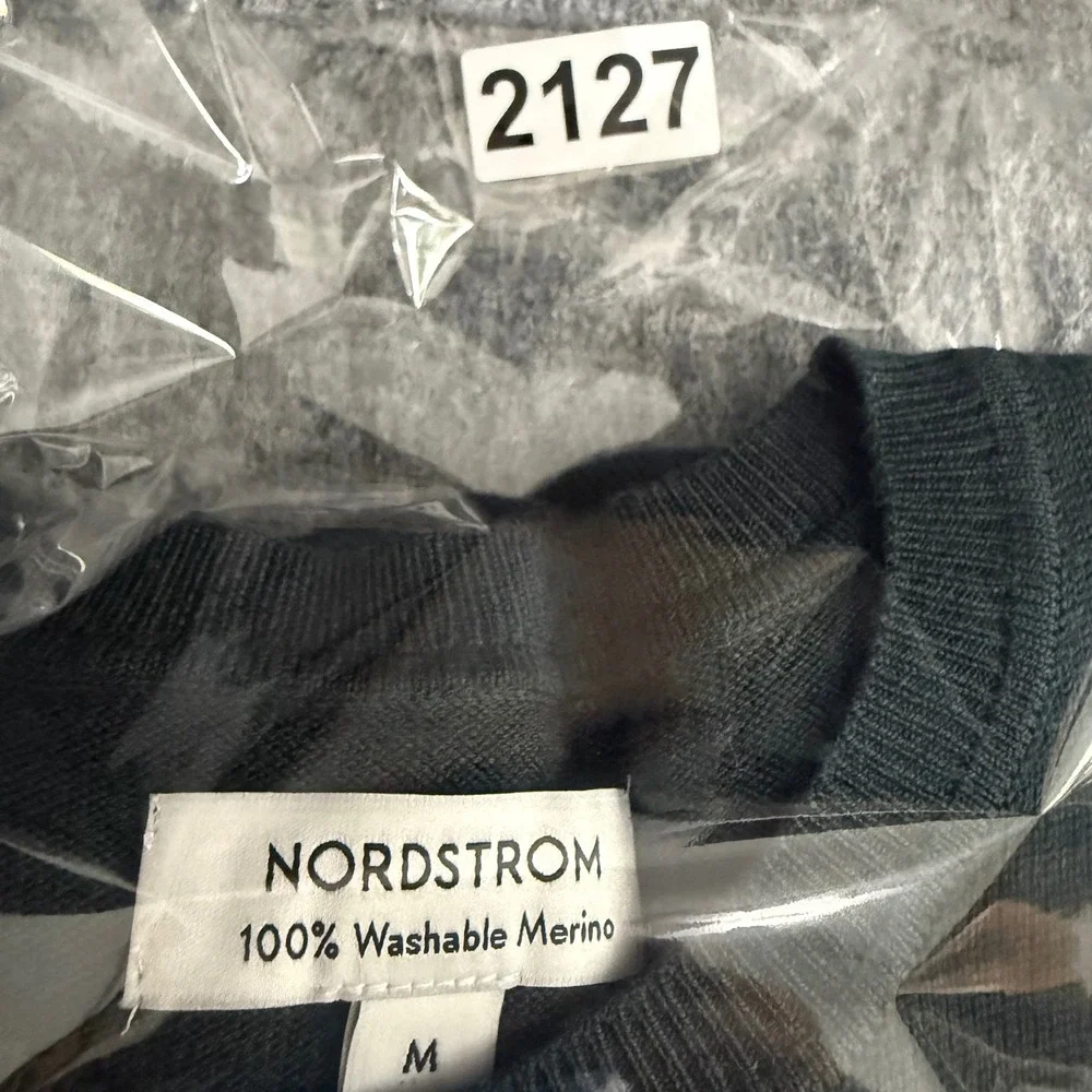 Nordstrom Sweater Mens Medium Green Washable Merino Wool Crewneck Quiet Luxury